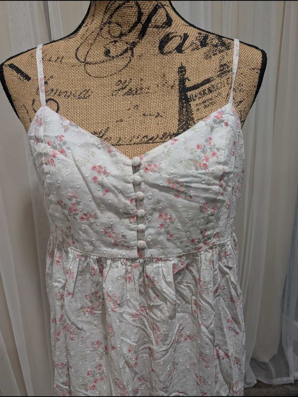White Maxi Dress with Soft Pink Floral Print - Picture 3 of 8